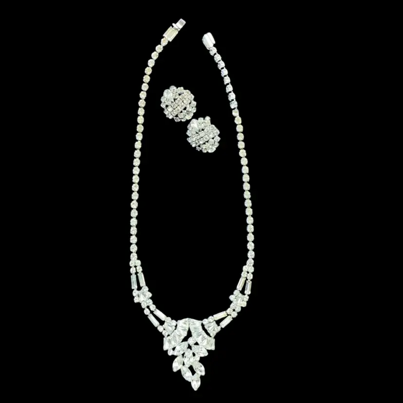 1950s PARCO Rhinestone Statement Necklace And Earring Set
