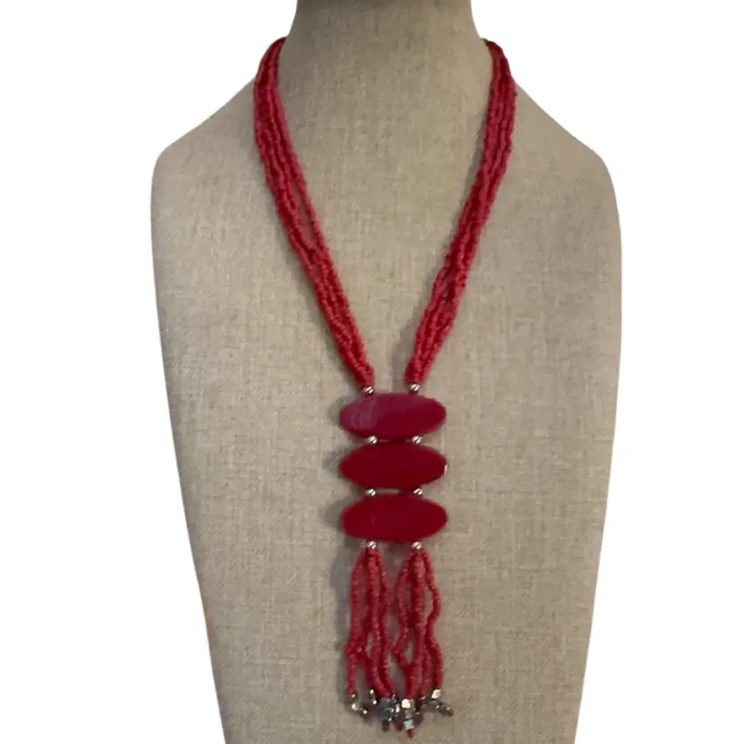 Red Seed Bead Necklace 30”