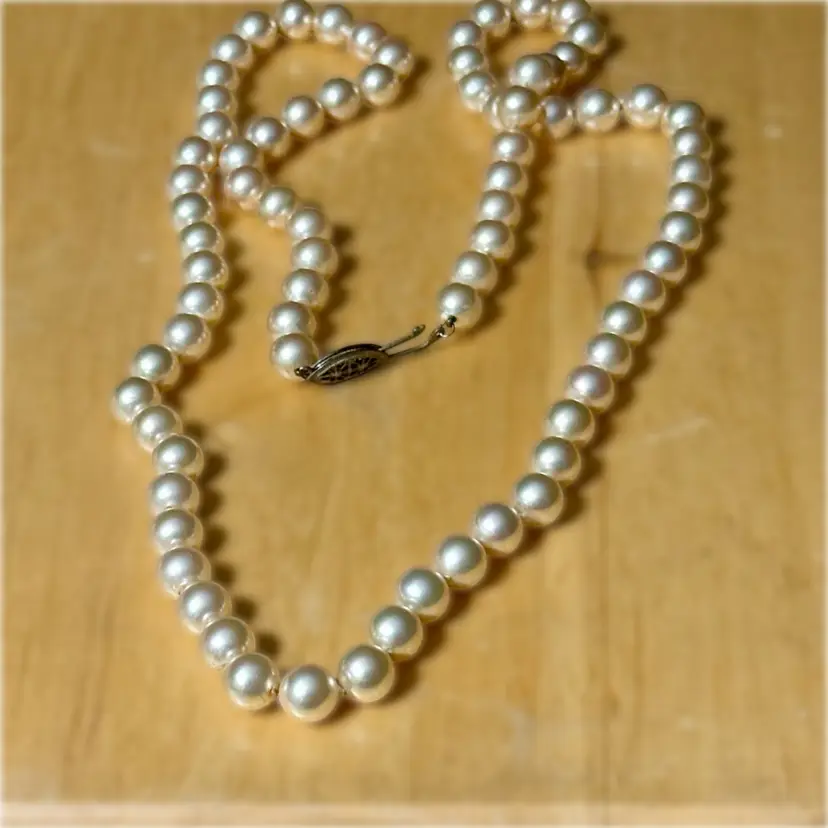 Vintage Ivory Faux Pearl Necklace w Marked Sterling Clasp