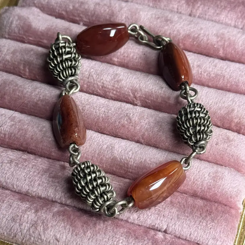 Vintage Maroon Stone Bracelet 8”