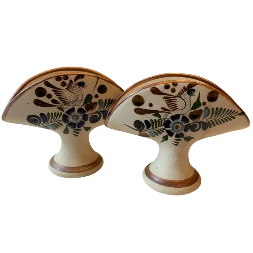 VTG Mexican Tonala Pottery Fan Shape For Napkins / Letters Signed By Artist