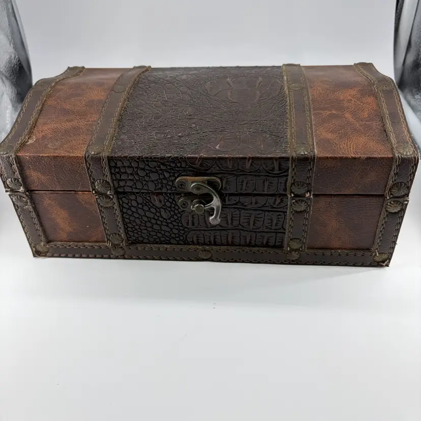 Leather Covered Wood Treasure Chest