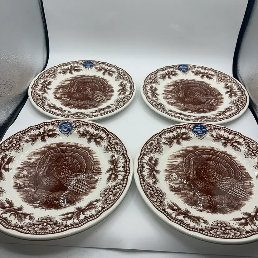 ROYAL STAFFORD 11" Dinner Plates Set of 4 Turkey Thanksgiving  - England - NEW