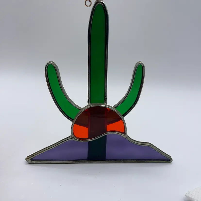 stained Glass Suncatcher Saguaro Cactus Sunset 7 1/4 Inches