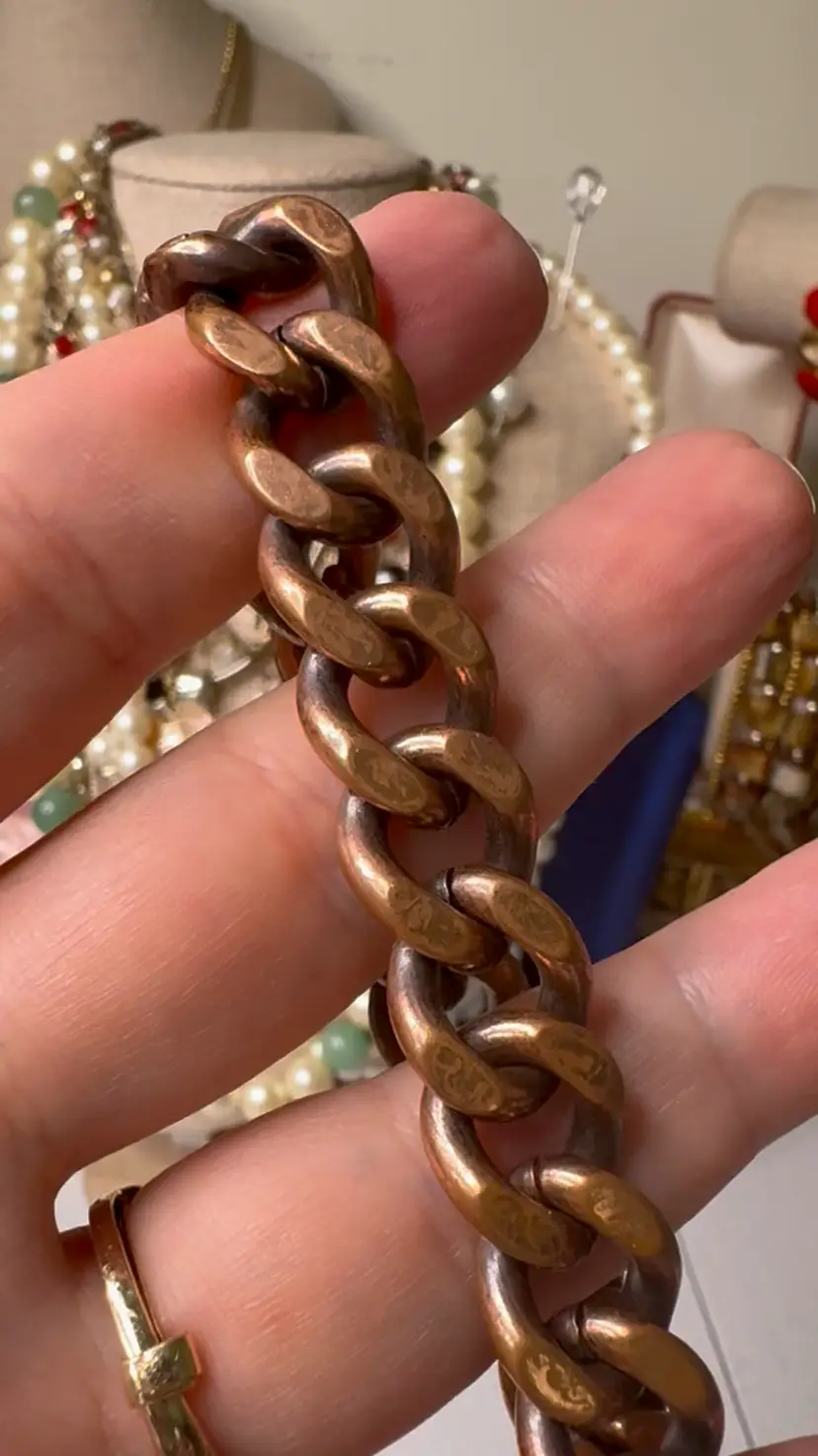 Heavy Vintage Solid Copper Chunky Curb Link Bracelet - 8.25" Unisex, 56g