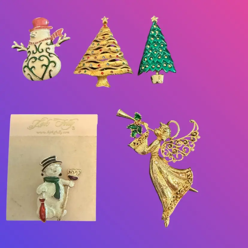 Christmas Brooch Lot Of 5