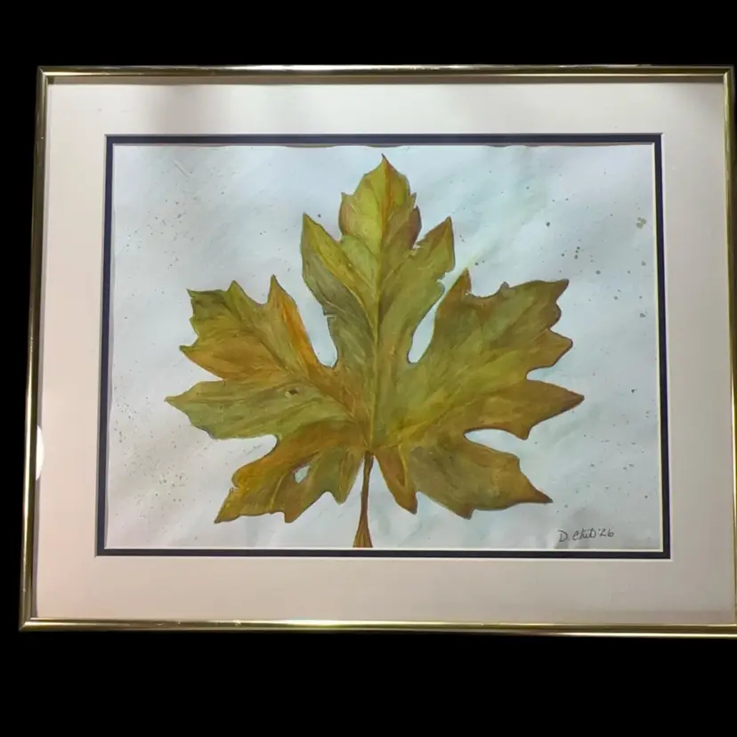 “Autumn Leaf” Original WaterColor Pencils Overlayed With Watercolor In Fall Theme 12”x18” Matted To 11.5 ”x15.5”And Gold Toned Framed To 16”x20”
