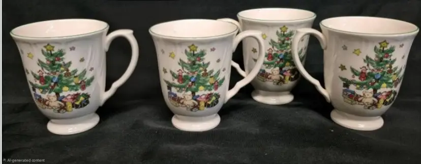 Nikko Happy Holidays Porcelain Christmas Mugs Set of 4