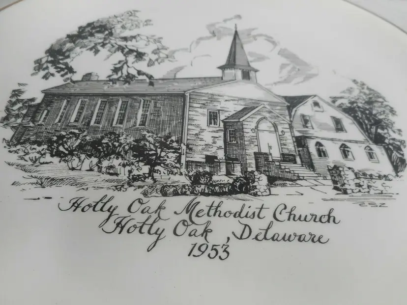 Commemorative Souvenir Plate Holly Oak Methodist Church Delaware 1953