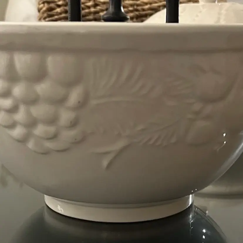 Rosegarden Stoneware Bowl Farmhouse Cottage Fruit Embossed