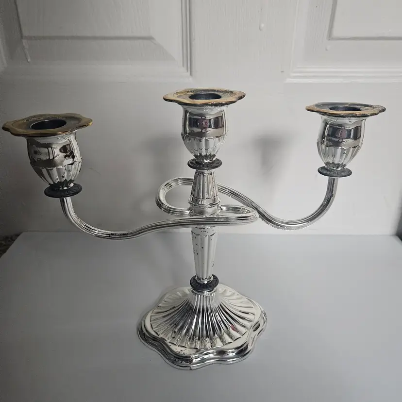 Vintage Silver-Plated 3 Arm Candelabra Taper Candle Holder Table Decor