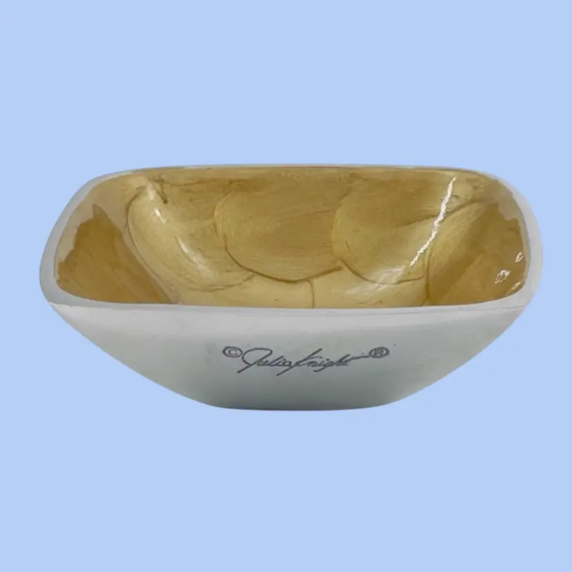 #321- Vintage Trinket Dish Bowl By Artist Julia Knight Thumb-Swirled Pearlised Champagne-Colored Enamel On  Metal Alloy1990s.