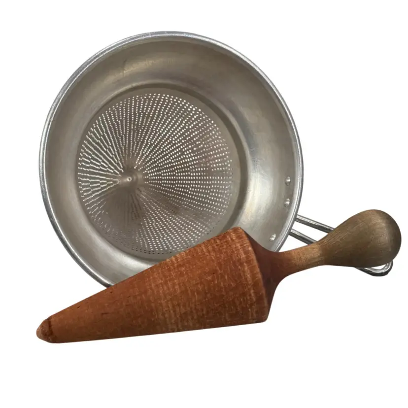 Vintage Aluminum Cone Food Mill / Chinois Strainer with Wooden Pestle | Canning & Applesauce Tool