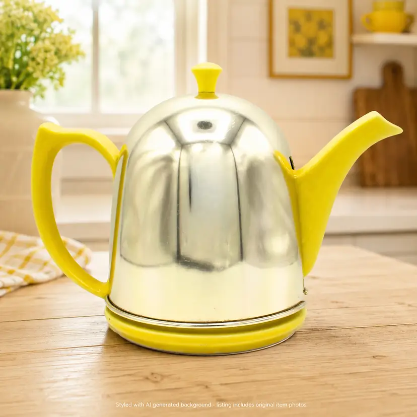 Vintage Hall Cozy Yellow Teapot Insulated Metal Cover 1956 Mid century Kitchen