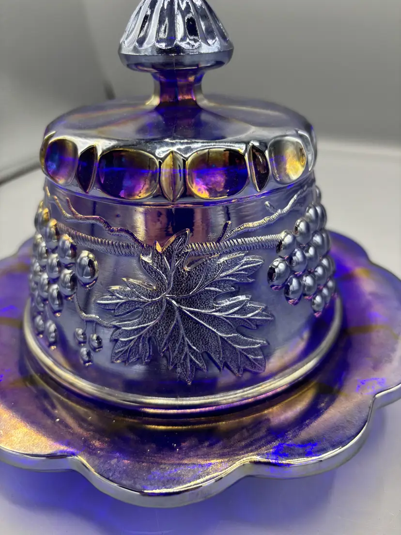 Elegant cobalt blue iridescent butter dish