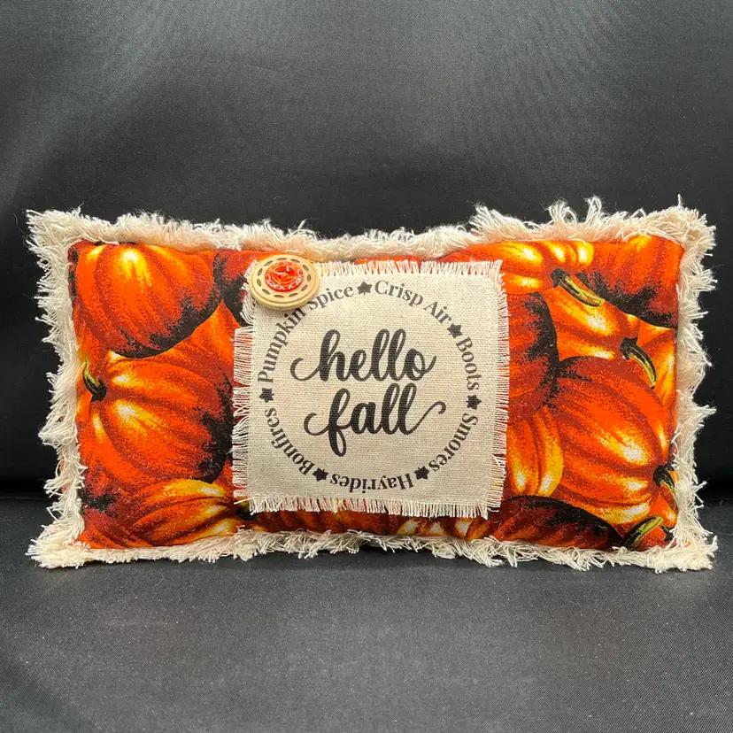 Made By Me “Hello Fall” Pumpkin Fabric Pillow Decor Small 10.5” x 6”
