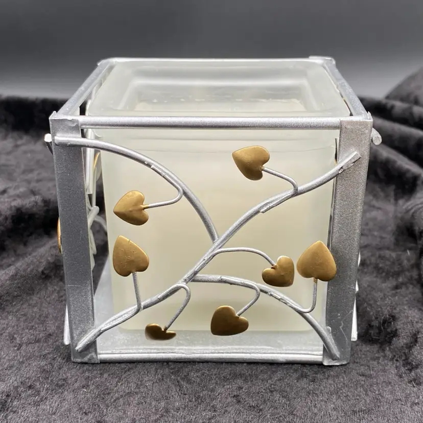 New Hallmark Metal Candle & Holder, Gold Vine Hearts, Love, Valentine, w/Sticker