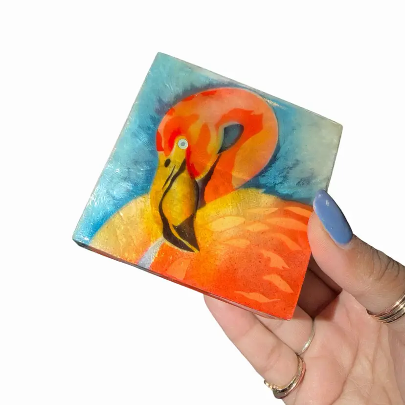 Capiz Shell Philippines Handpainted Flamingo Box