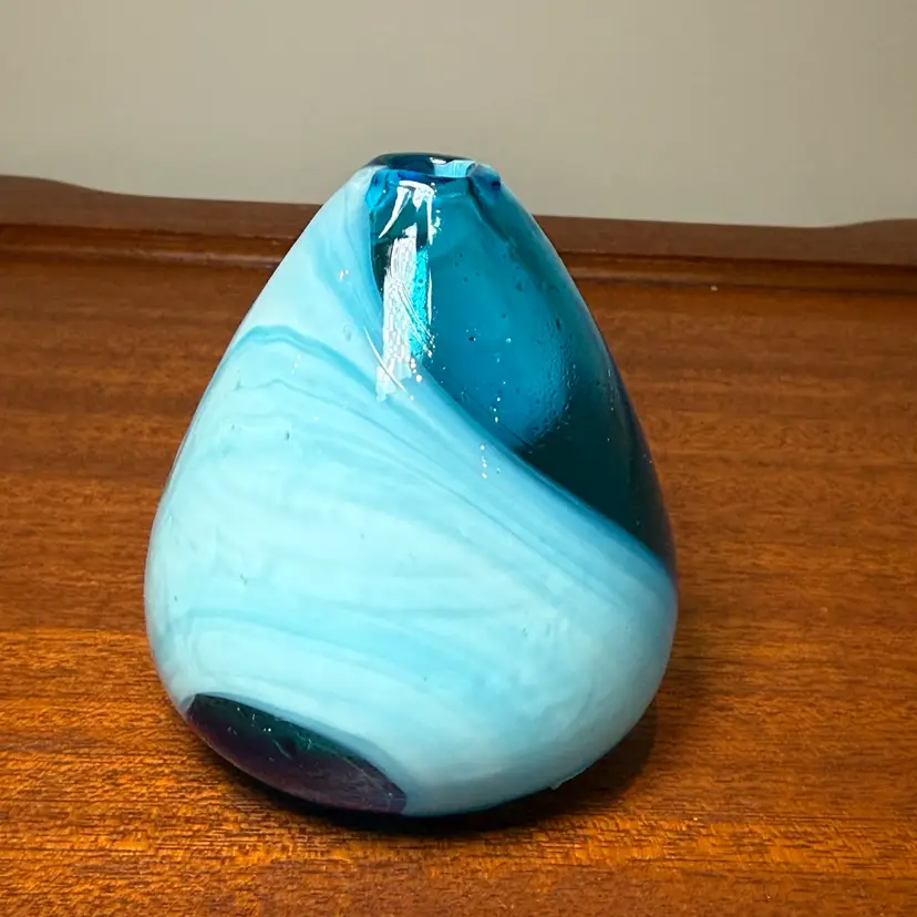 Blue Swirl Hand-Blown  Bud Vase