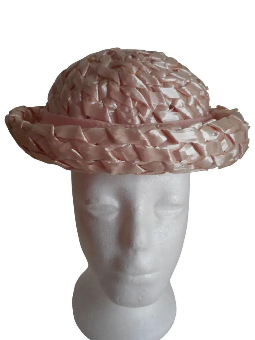 Vintage Pink Bowler Straw Hat Union Label