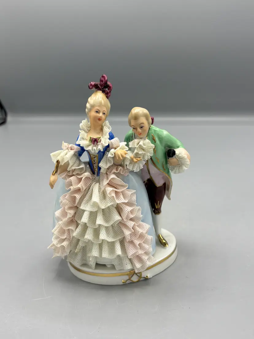 Vintage Dresden porcelain lace Victorian courting couple