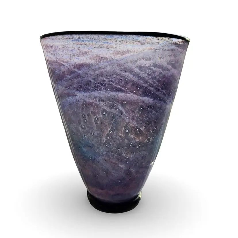 Large Nicholas Nourot Studio Art Glass Cabinet Vase w Black Rim & Base Signed & Dated