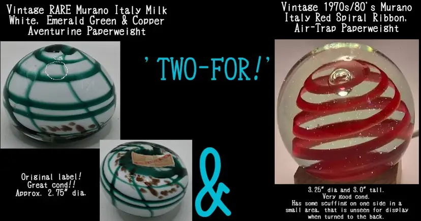 2 More MURANO PAPERWEIGHTS! "TWO-FOR"