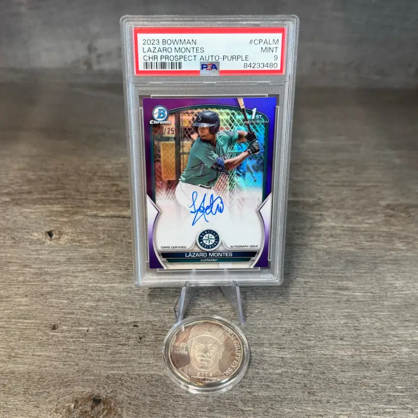 2023 Bowman Lazaro Montes Purple Refractor Auto /250 PSA 9 Seattle Mariners