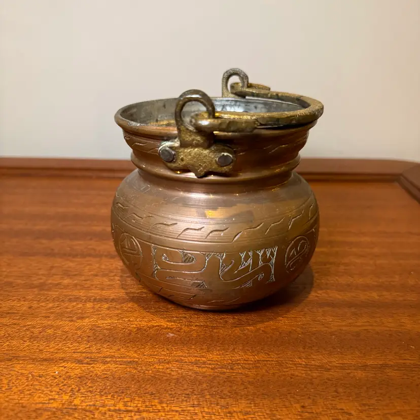 Middle Eastern Hand-Engraved Copper Pot (cauldron-style pail)