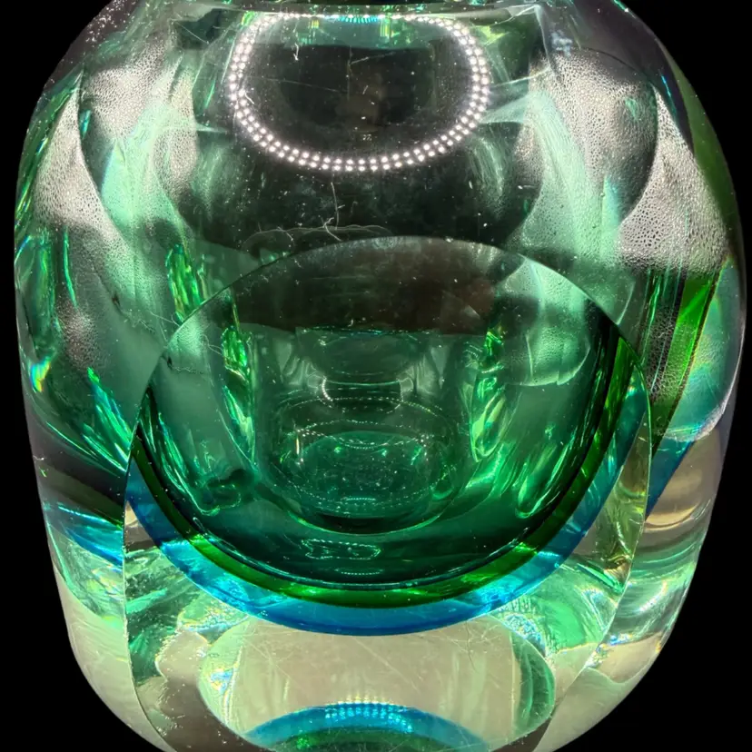 Art Glass Green And Blue Mediterranean Green Vase