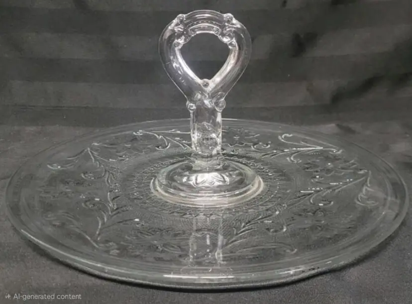 Vintage Sandwich Glass by Tiara Handled Cake Plate with Floral Pattern, 11" Diameter