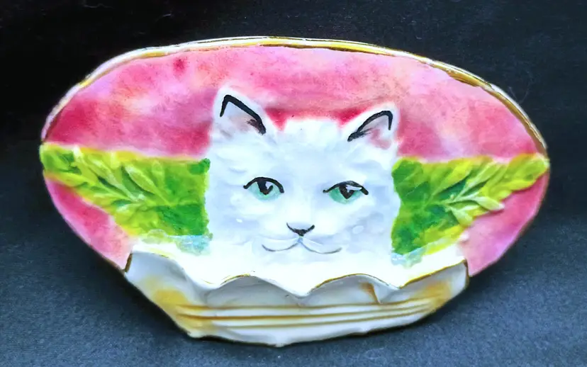 Vintage Large 3.75” Barrette ~ Enamel White Cat ~ made in France ~ 1980’s-1990’s
