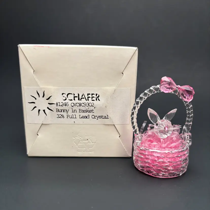 Spun Glass Bunny Basket Figurine Schafer Vintage Crystal Easter Collectible