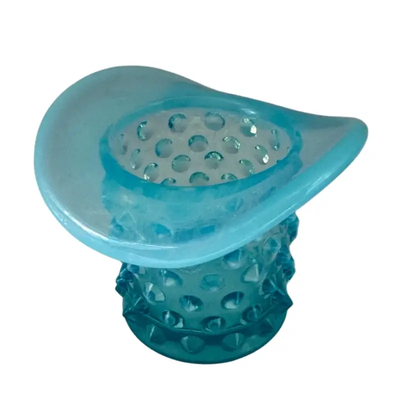 Blue Opalescent Hobnail Top Hat