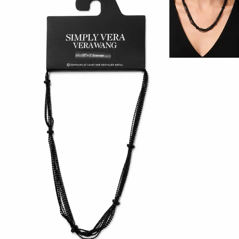 Simply Vera Wang Black Multi Strand Necklace New Gift
