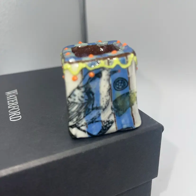 17-toothpick Holder Multicolor With Bird On The Front Local New Orleans Artist Signed On The Bottom