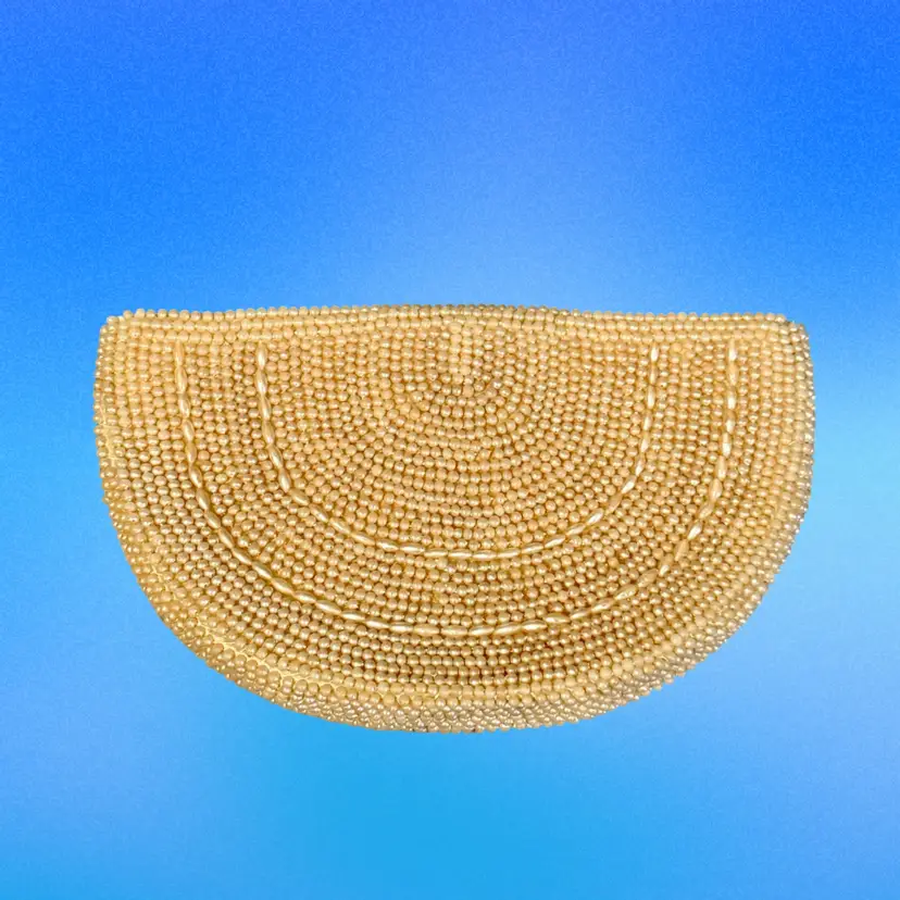 Vintage Ivory Beaded Clutch Half Moon Purse Japan (1940s)