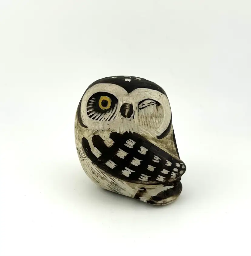 Vintage Edward Lindahl Pottery Owl Figurine 2.5”x 2”x 2.5”