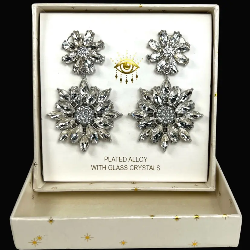 Eye Candy LA Crystal Glass Pierced Earrings. Luxe Collection with Original Box. Silver-tone Metal. 2-1/4” Length.