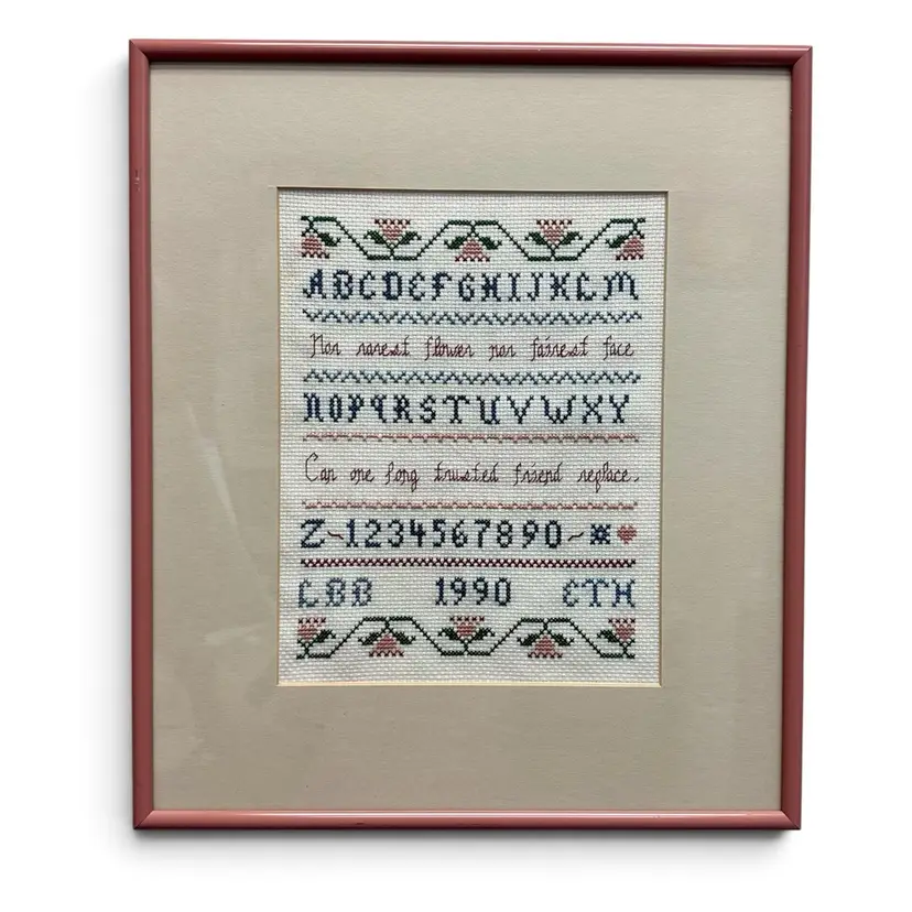 Lovely Vintage 1990 Finished Framed Counted Cross Stitch Alphabet Friendship Poem Sampler