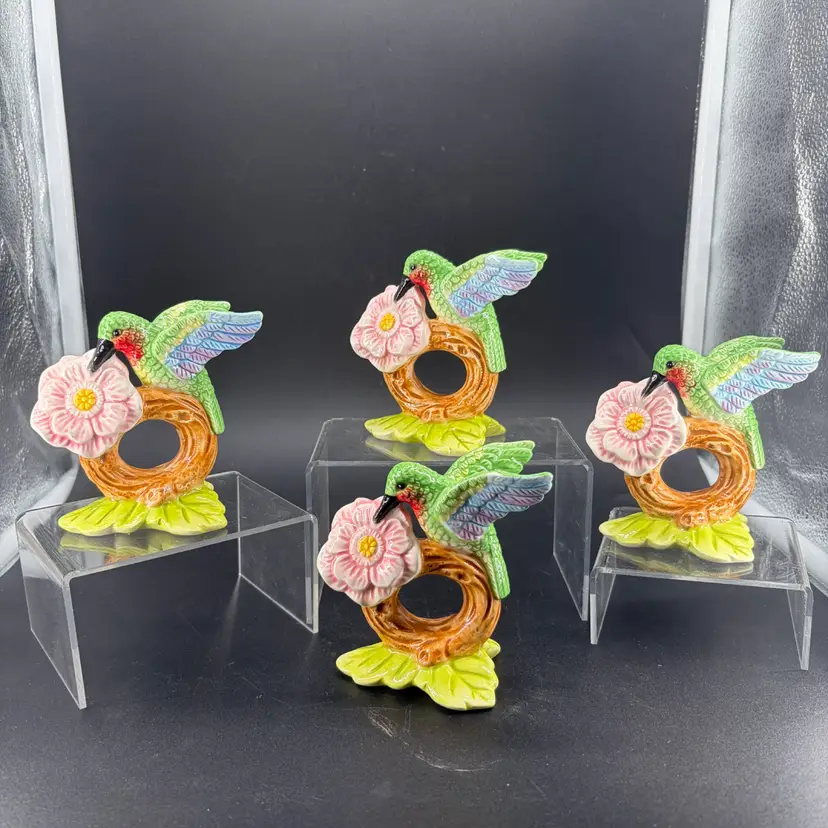 Set Of 4 Fitz And Floyd Hummingbird Napkin Rings