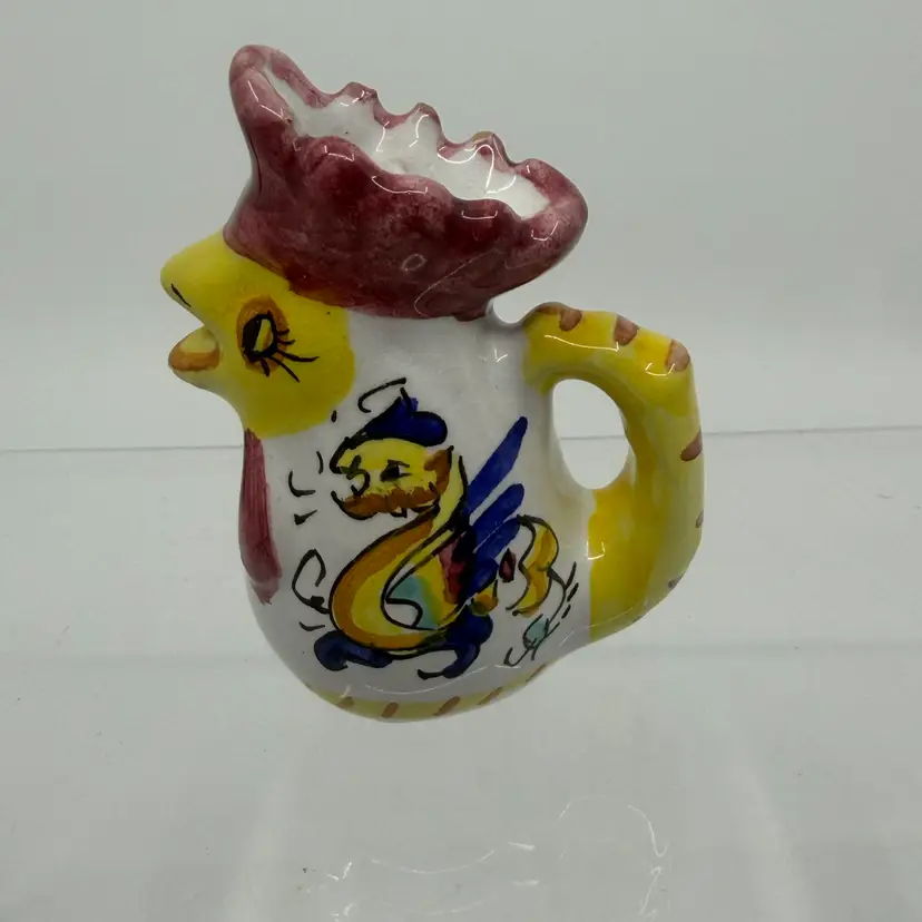 Williams Sonoma Mini Rooster Pitcher 3" Majolica Deruta Raffaellesco