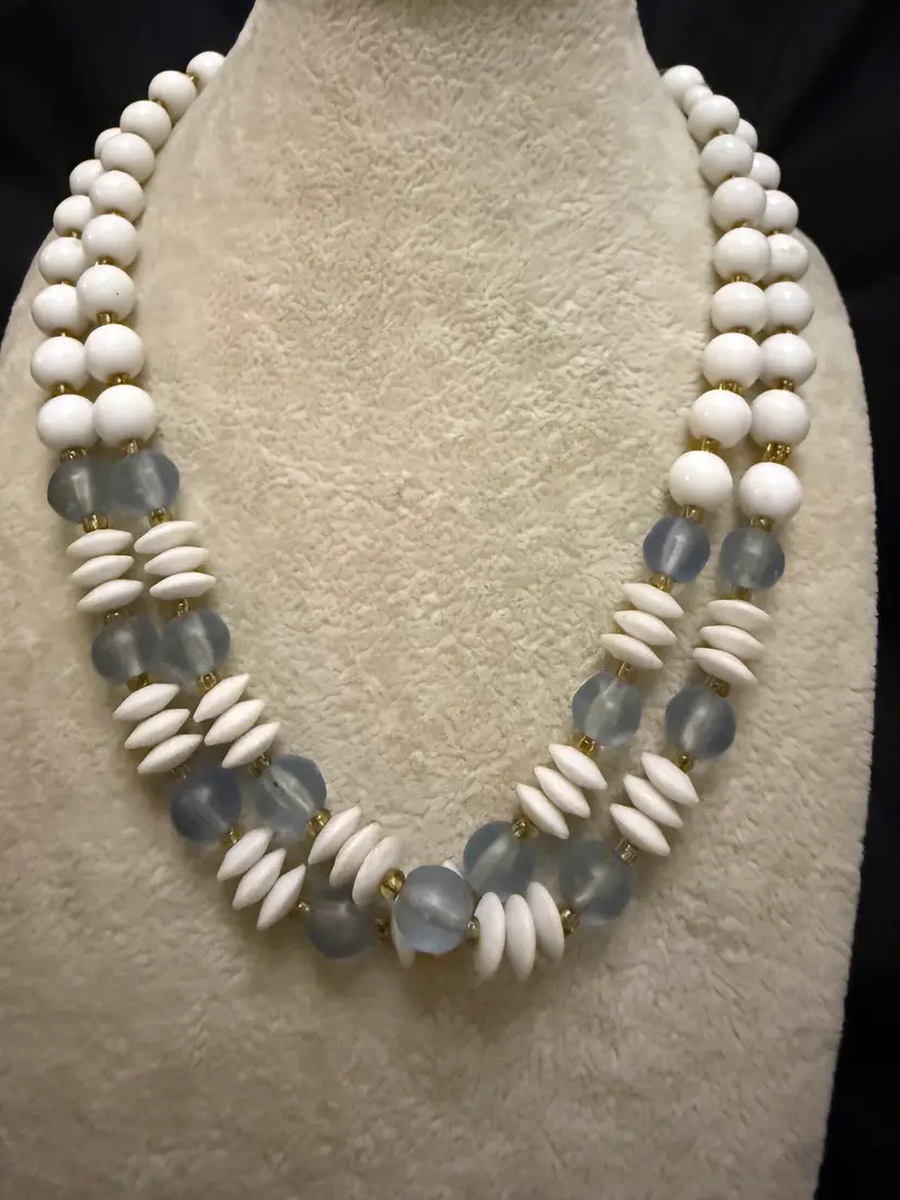 Vintage Double-Strand milk glass Beaded Necklace
