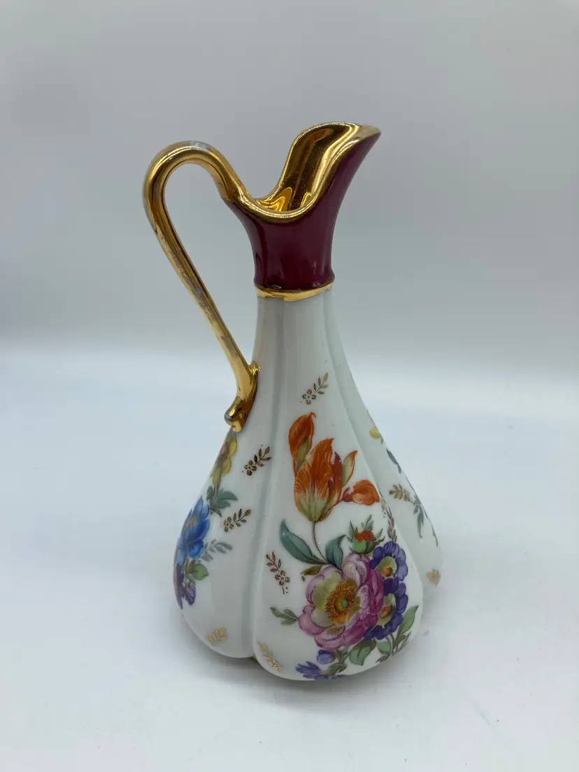 LIMOGES MEISSNER FRENCH PORCELAIN HAND PAINTED EWER PITCHER