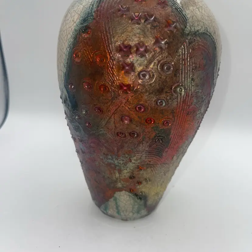 Bruce Odell Studio Art Raku 8.25”Metallic Multicolor Vase Home Decor Signed 2002