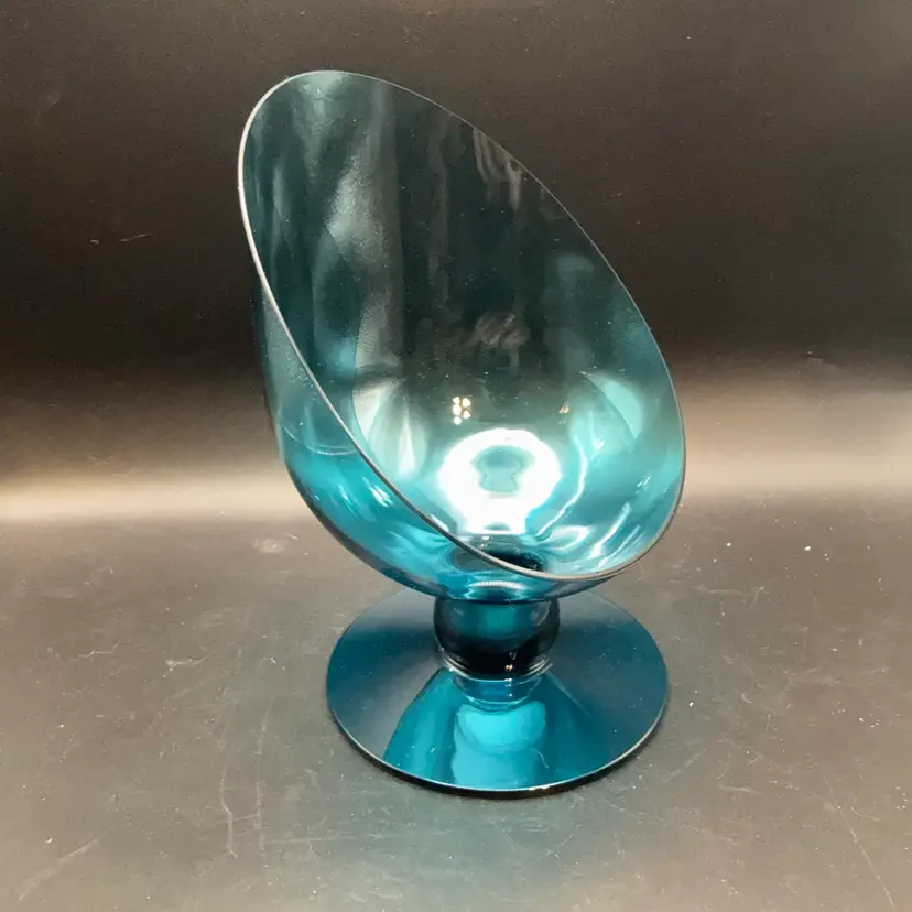 Morgantown Glass Peacock Blue Coronet Slant Candle Holder - 7 In