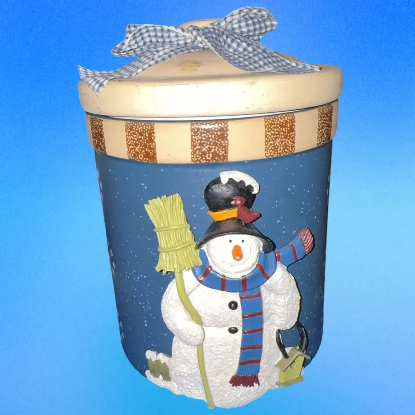 Christmas Stoneware Cookie Jar / Canister 3D Snowman