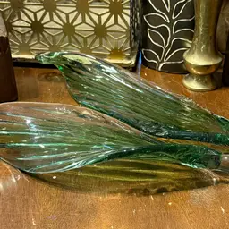 Whispering Forest Leaves – Handblown Art Glass Sculpture Pair Murano Inspired