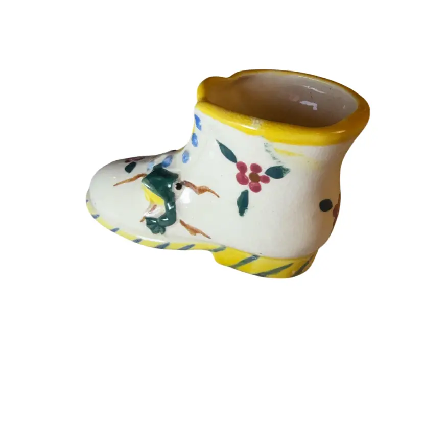 But That Frog Tho!! Miniature Vintage Handpainted Boot Planter Made In Japan - 3.5”