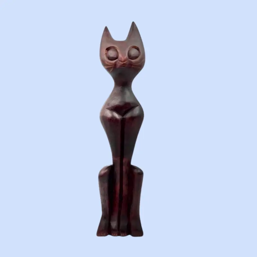 #353- Vintage Cat Figurine Statue Siamese Cat Hand Carved Wood